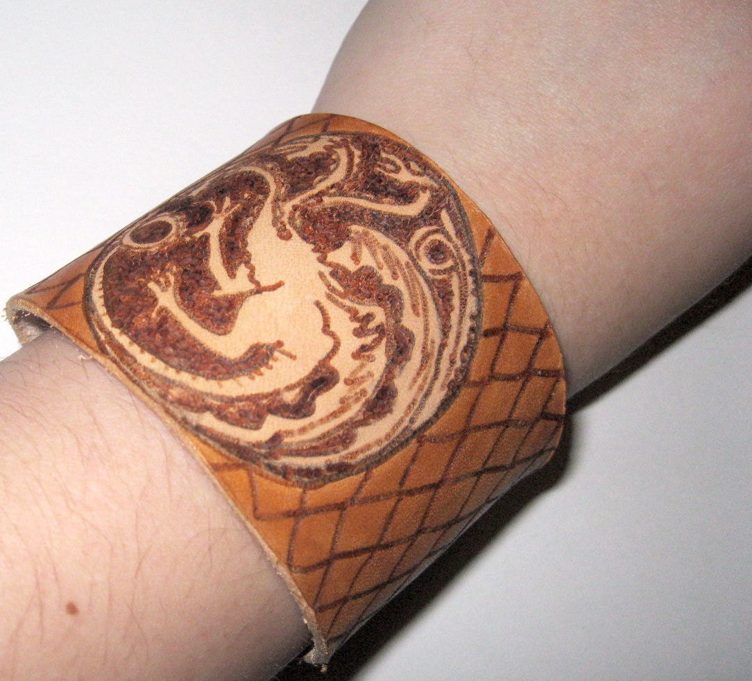 Custom Game of Thrones House Targaryen Sigil Crest Leather Cuff Bracelet