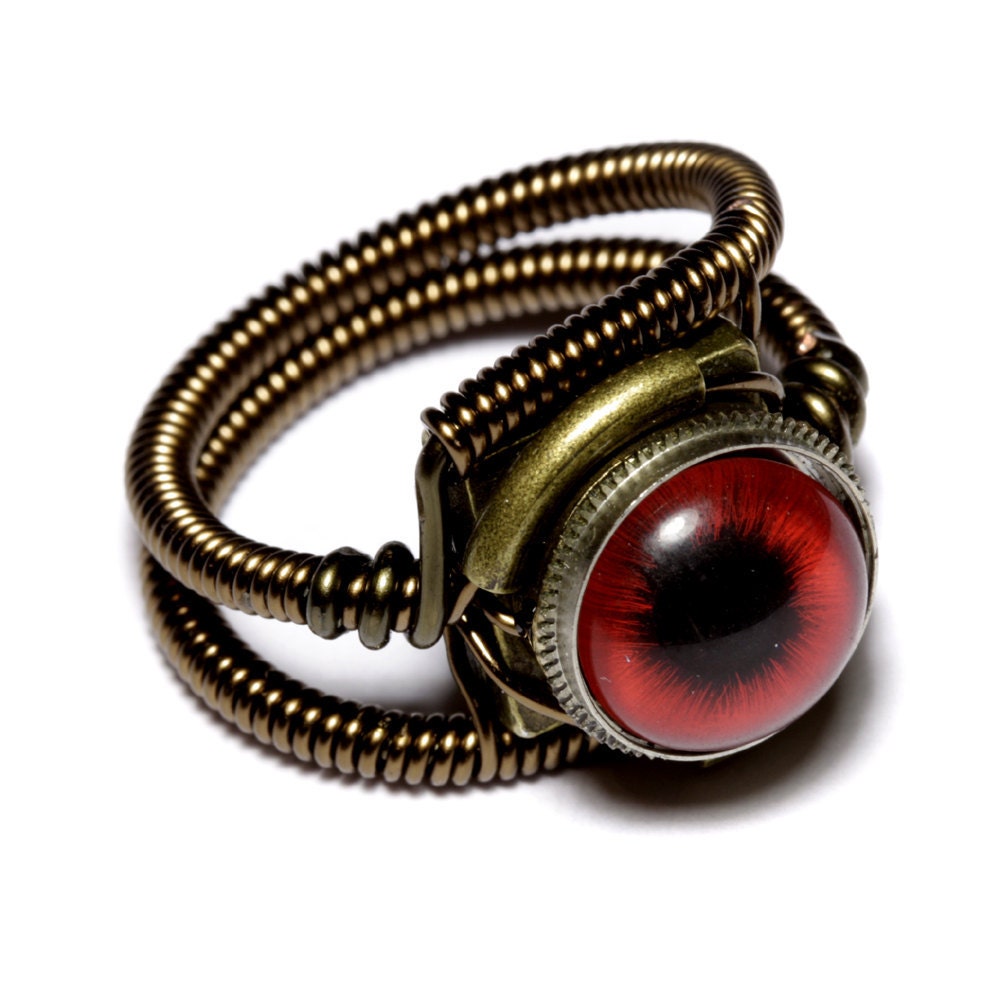 Steampunk Jewelry - RING - RED taxidermy glass eye