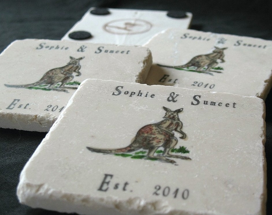 Kangaroo Coasters, Set of 4, Personalization Available