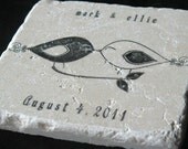 Personalized Love Bird Tile Coasters, Set of 4,Black and White