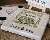 Personalized Drink Coasters, Lime Green Comfy Cozy Owl, Set of 4