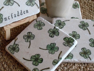 Personalized Shamrock Tile Coasters, Set of 4
