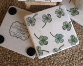 Lucky Green Irish Shamrock Absorbent Tile Coasters, Set of 4