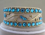 Blue Rhinestone Wire Work Bangle Bracelet Vintage