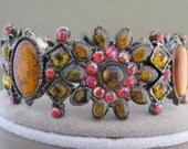 Orange Pink Rhinestone Bracelet Vintage Jewelry