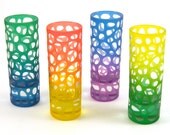 Painted Shooter Glasses - River Rocks - Assorted Color Set of 4 - Etched and Painted Glassware