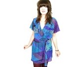 Vintage blue patchwork print mini dress S/XS