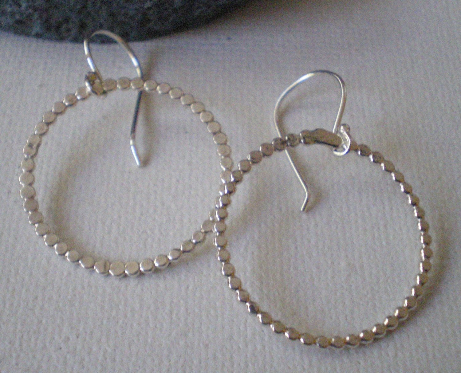 Beaded Sterling Silver Circle Hoop Earrings Gift Under 50, Fashion