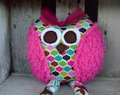 Whimsical Owl, Soft Stuffed Animal, Toy Plush Rattle, Party Favors