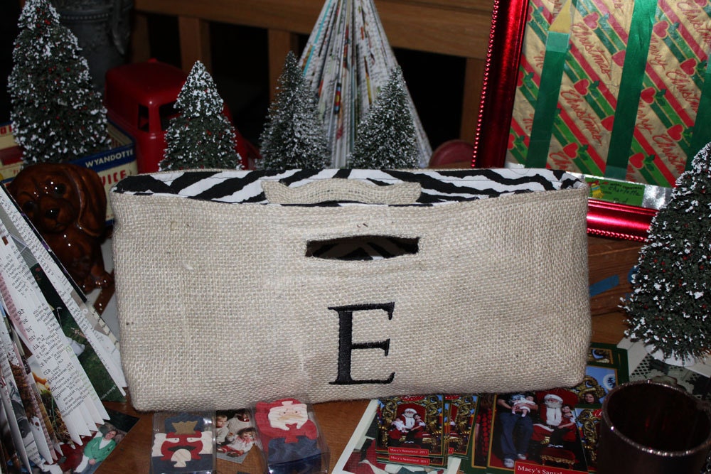 Not your Usual Wine Bottle Bag Burlap and Zebra Print Personalized