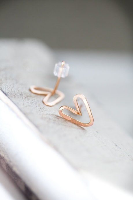 Gold Heart Post Earrings handmade hammered