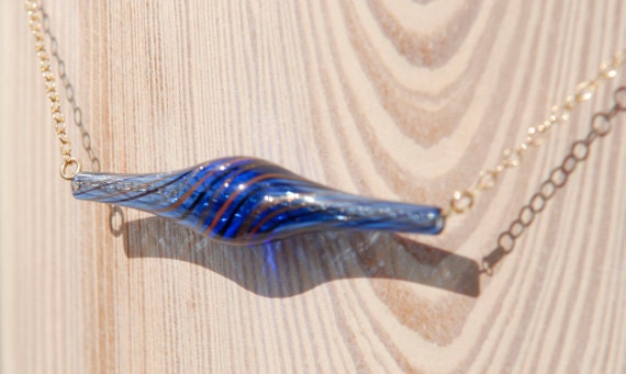 Cobalt Blue Tube Necklace - Made from Hand Blown Glass Beads