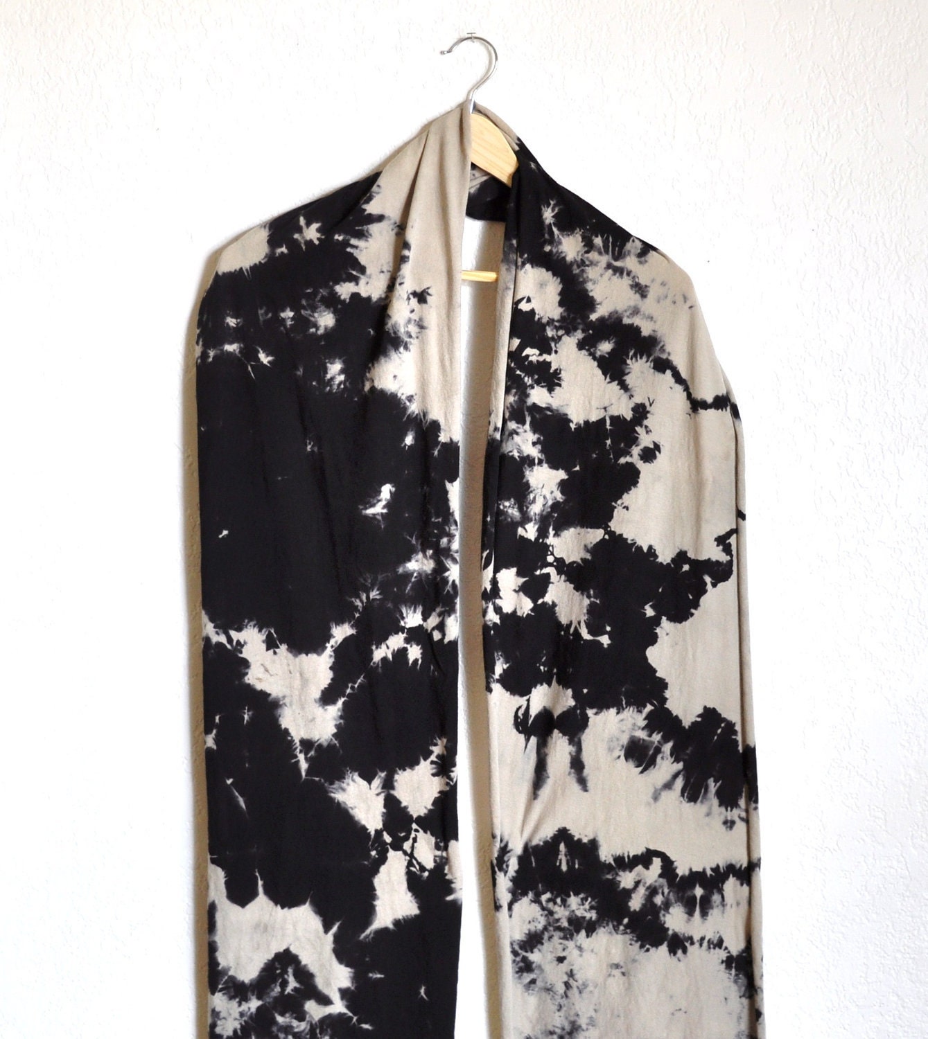Graphic Black and Gray Clouds Hand Dyed Cotton Scarf