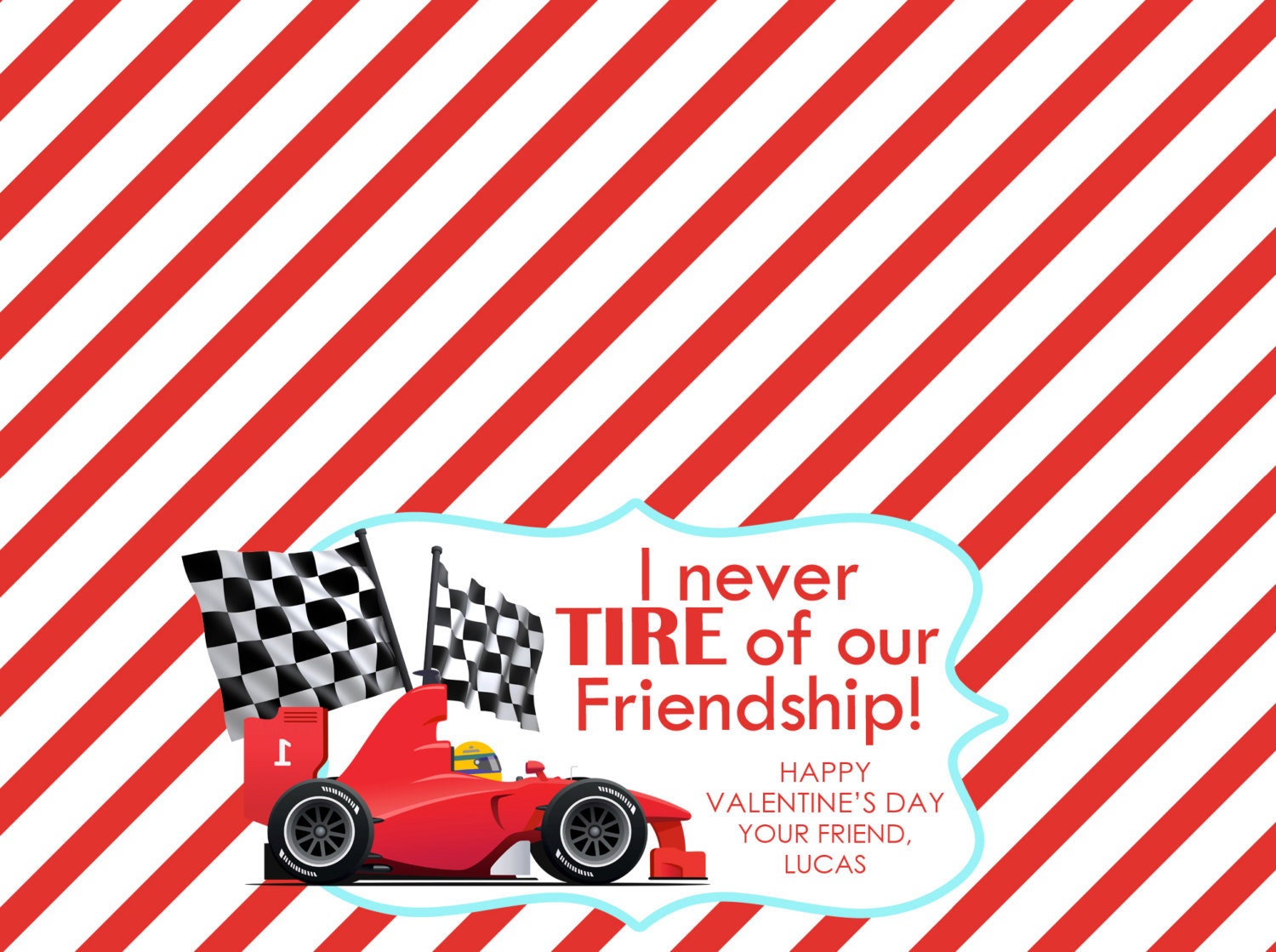Valentine's Day Treat Bag Tags: RACE CAR -Printable PDF