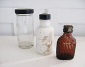 3 Old Glass Bottles .. Vintage Rustic Charm ..