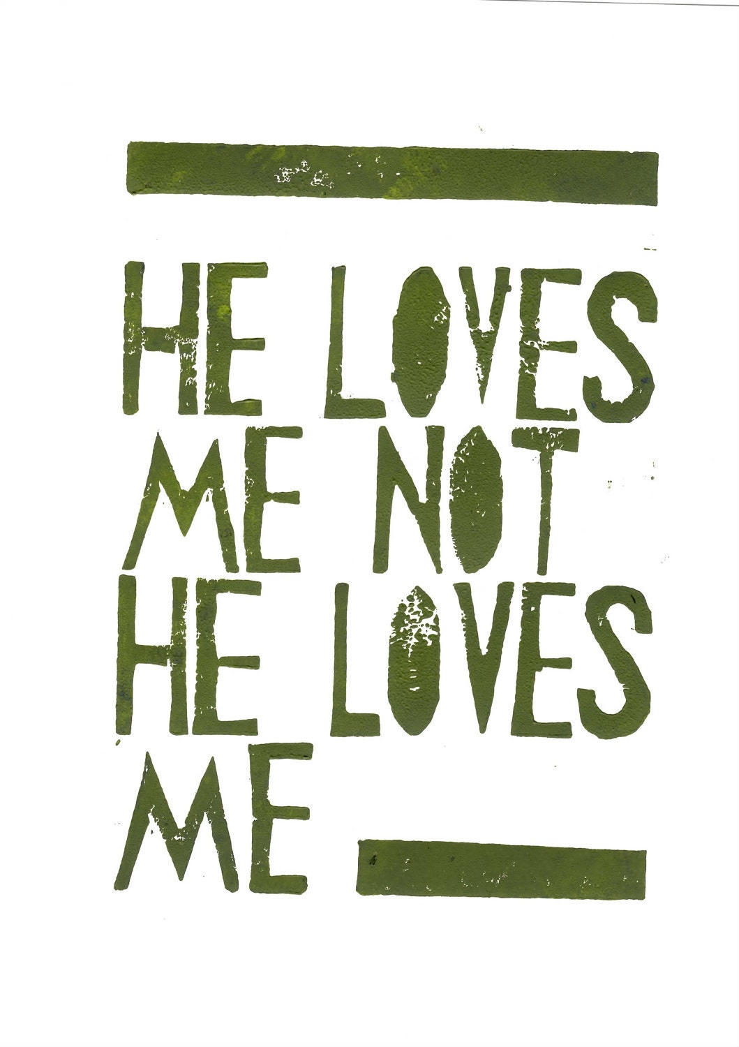 He Loves me He loves me not  - Linocut Art Print dark green