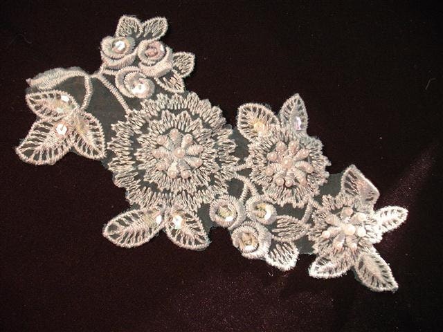 Vintage Mint Green Pearl Beaded and Sequined Applique - (M)