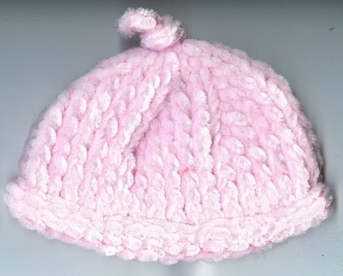 PINK Hand Knit Chenille Topknot Baby Hat Brand NEW