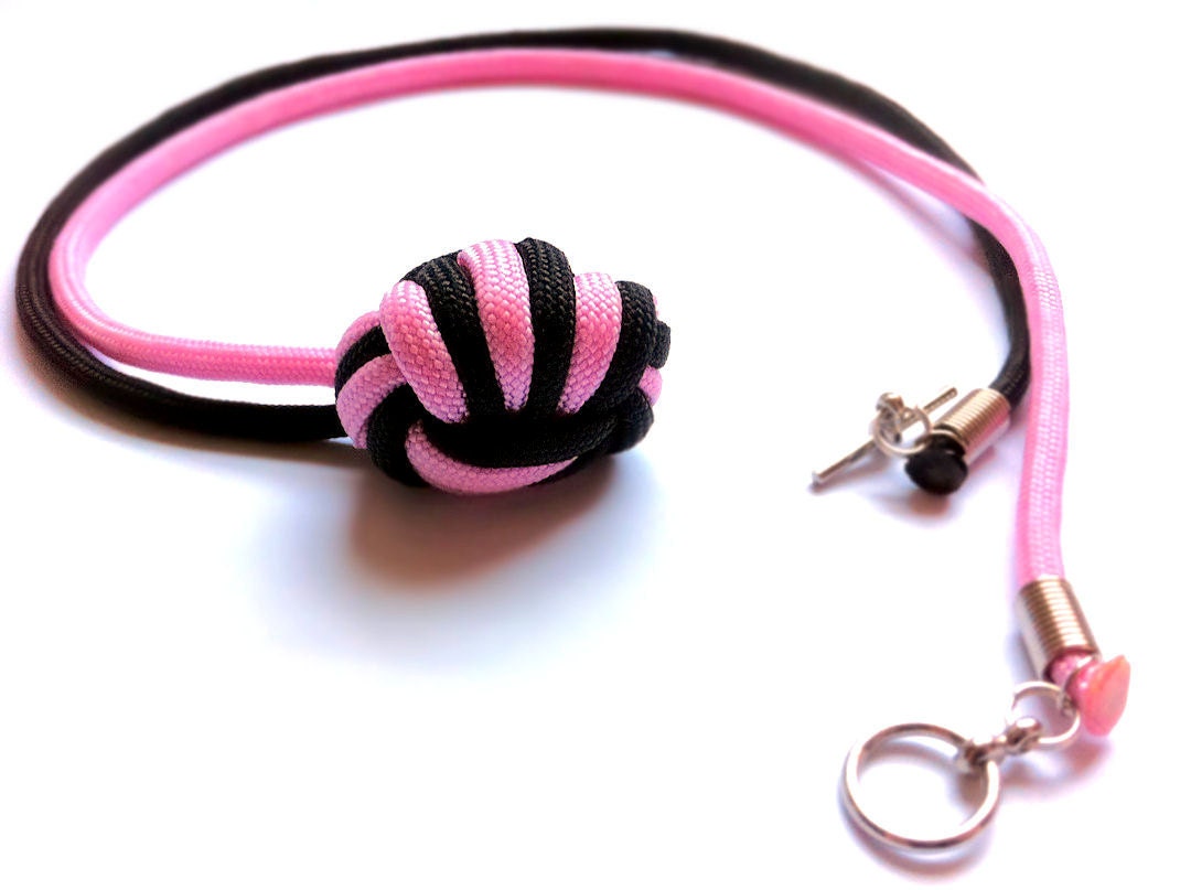 Pink & Black Necklace, Paracord Monkey Fist Knot Pendant