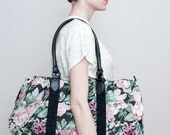 1990s floral duffel bag / canvas weekender