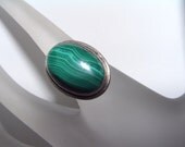 Vintage Estate Sterling Silver Genuine Malachite Ring