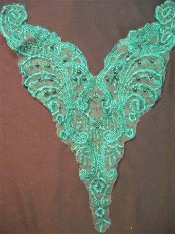 Dress It Up - Large Vintage Beaded Pearl and Sequin Green Applique Yoke (V)