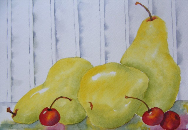 Pears and Cherries-Original Watercolor Painting