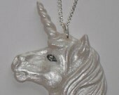White pearl unicorn head necklace