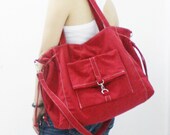 EZ Canvas Bag in RED - Double Strap Shoulder Bag / Tote / Cross Body Messenger