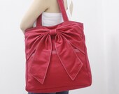 QT Canvas Tote in RED - Double Straps Shoulder Bag