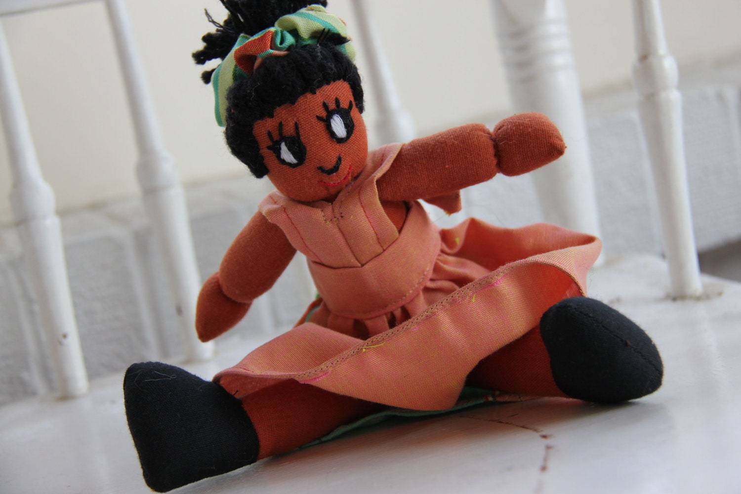 Agatha Girl Doll in Salmon with Stripes from Kenya - Purchase Benefits Adoption