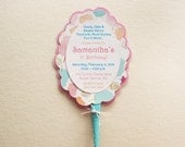 Cotton Candy Birthday Invite Carnival Circus Fair Invitation (pastel pink, aqua blue, glitter, creamsicle) Twins