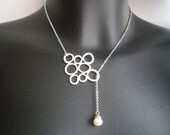 SALE 10% OFF - Circles and pearl lariat in white gold
