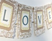 Lace Burlap LOVE Wedding Banner, Custom Colors Available