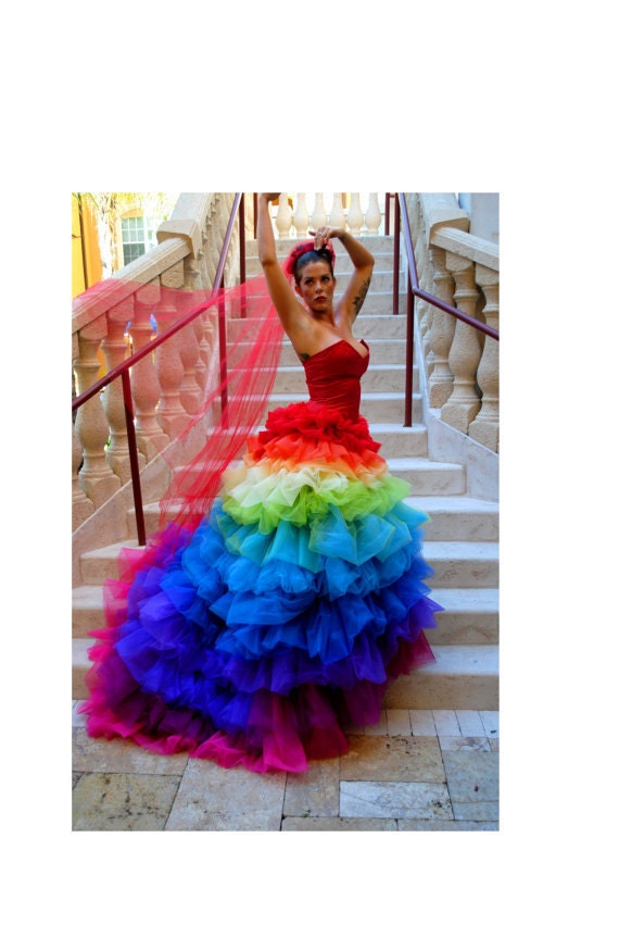 Ricky Lindsay Esperanza Haute Couture Rainbow Evening Gown Dress Spanish Formal Ball Runway Fashion Silk Exquisite - FavrileFinds