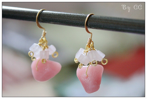 Pink Marbel and Rose Quartz Cluster Earrings