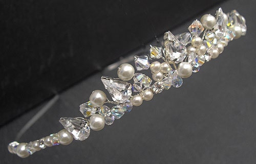 Rhinestone, Crystal and Pearl Tiara - Wedding / Prom