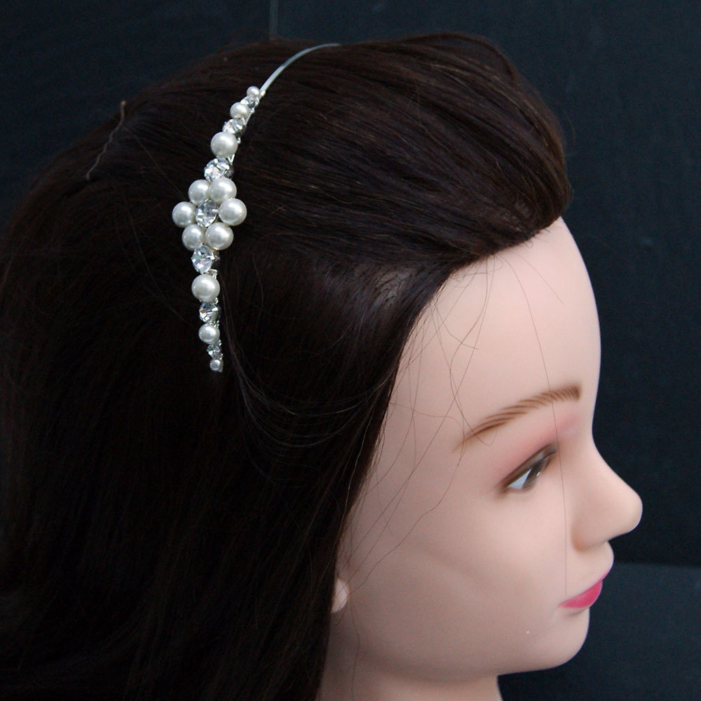 Wedding Headband, Bridal Headbands - Diamante Stones and Ivory Pearls, Wedding Hair Accessories