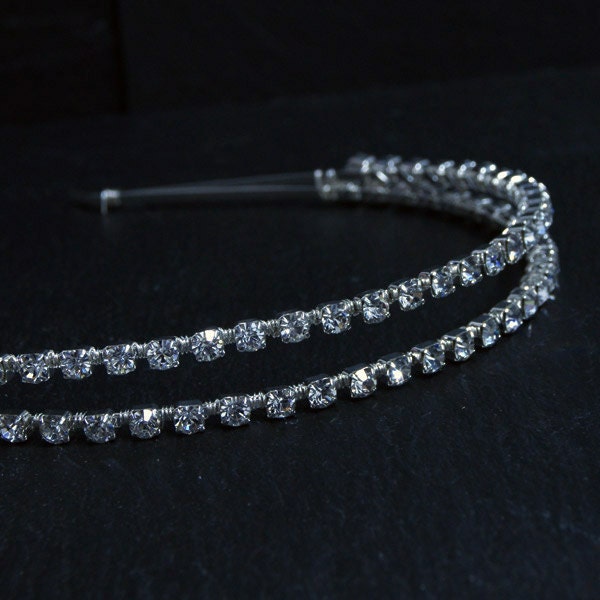 Double Wedding Headband, Bridal Headbands - 2 Row Diamante Headband