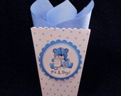 Baby Shower Popcorn Boxes, Blue Teddy Bear, It's A Boy, blue dots, set of 40