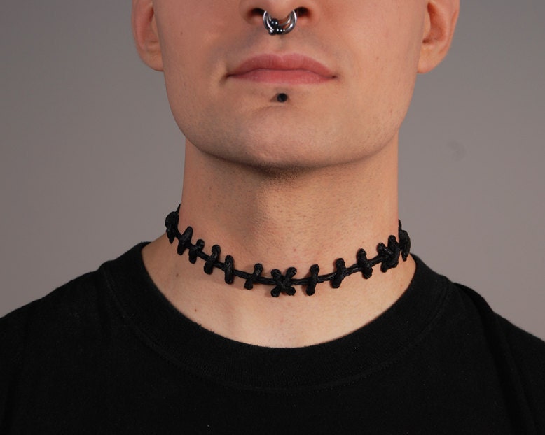 Frankenstein Stitch Chocker ,Rings and Bracelets  Combination Set(5pc) - Halloween Gothic Stitches Zombie- 4 PC - All Black -   Psychobilly