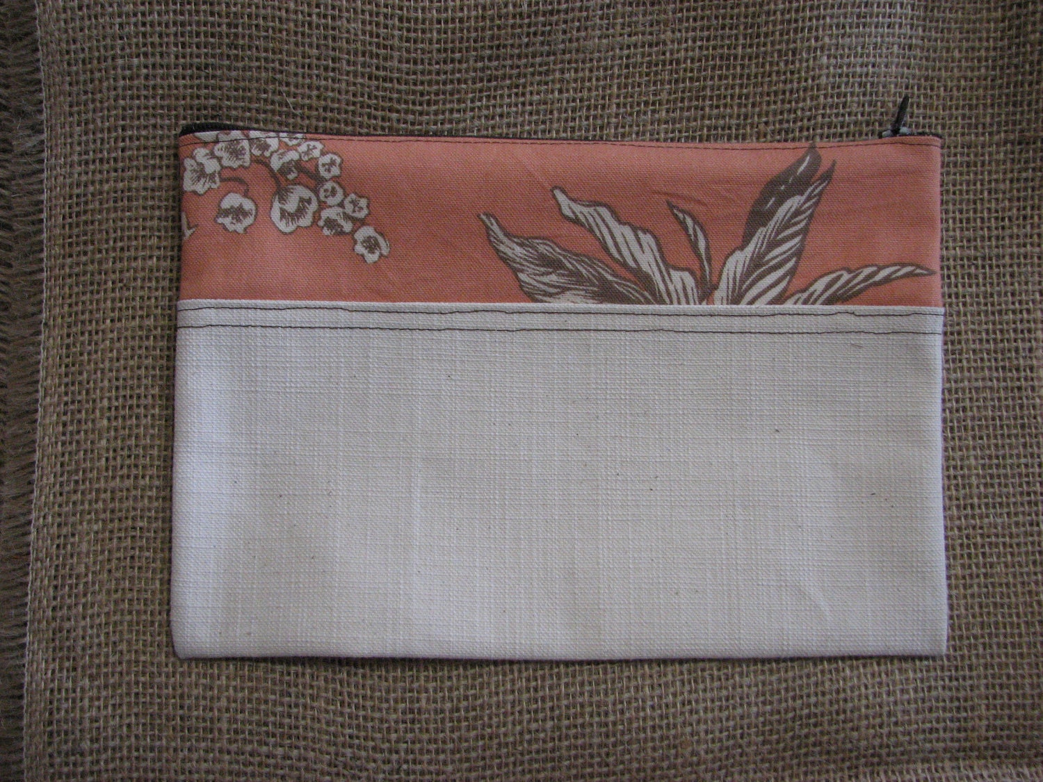 Peach Floaral Print Zipper Pouch