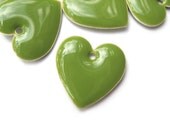 cute olive green enameled heart charm, 6 pcs