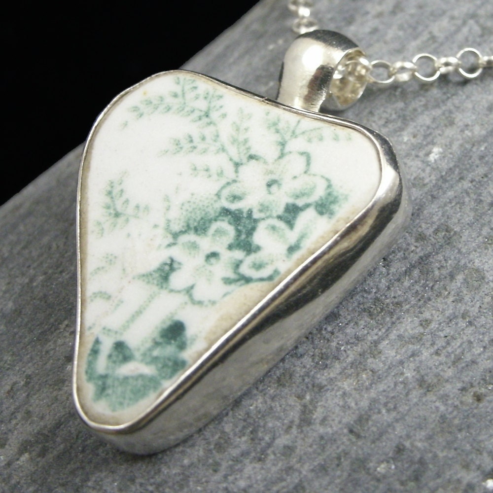 Genuine Beachcombed Pottery Shard Pendant Bezel Set in Sterling Silver