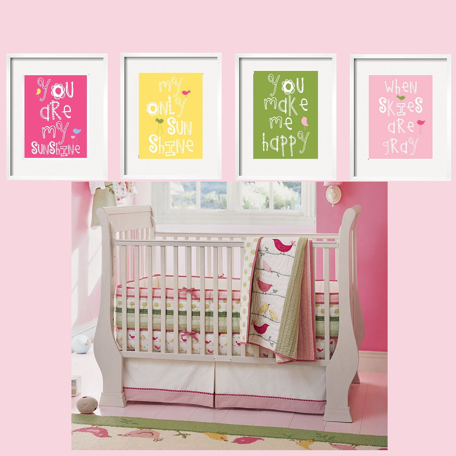 You Are My Sunshine  My only Sunshine Prints 4 pc 5x7 in  Customized colors by YassisPlace Designed for Pottery Barn Penelope Bedding