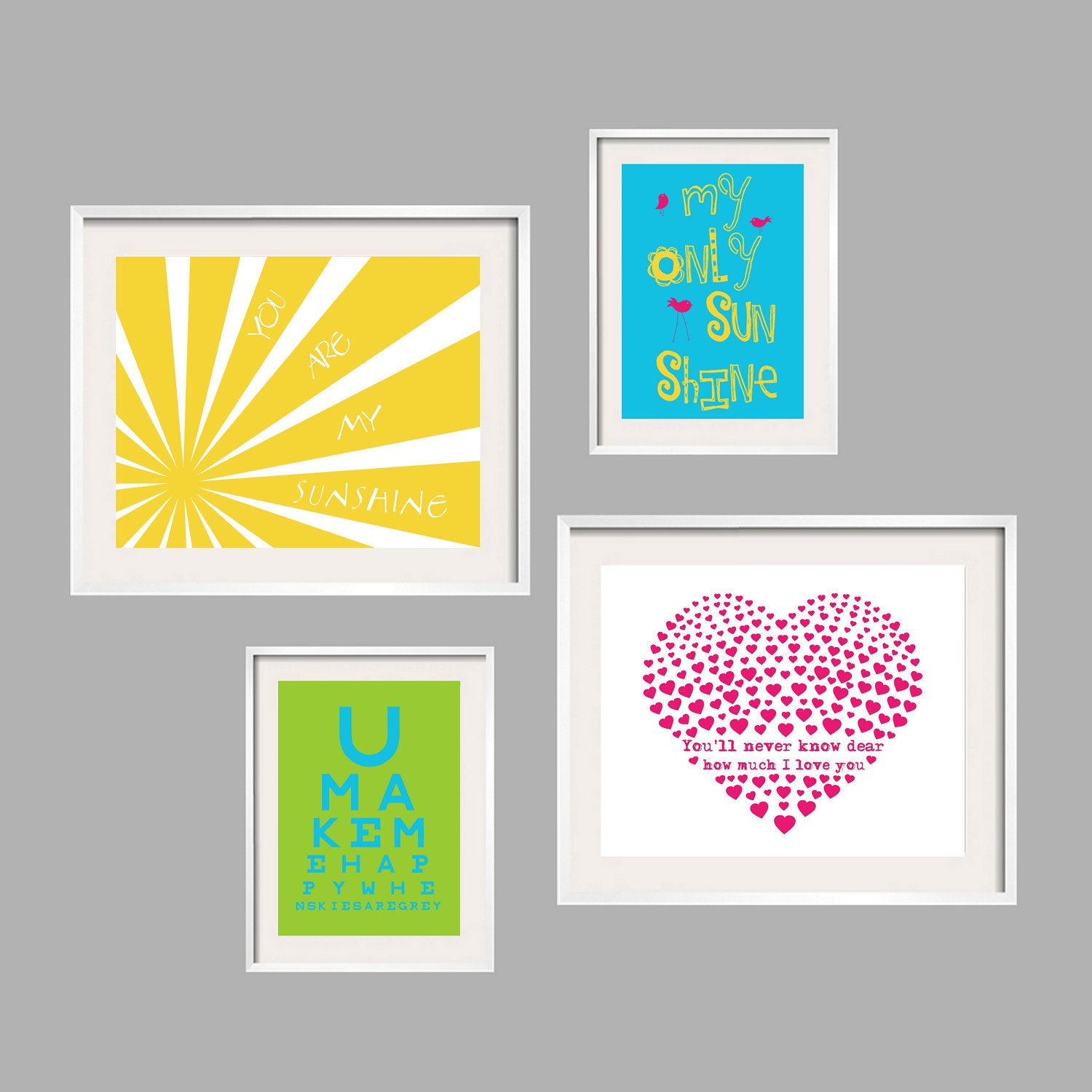 Eclectic Style  You Are My Sunshine  My only Sunshine 4 pc Art Print Set 8x10 and 5x7 by YassisPlace FREE SHIPPING