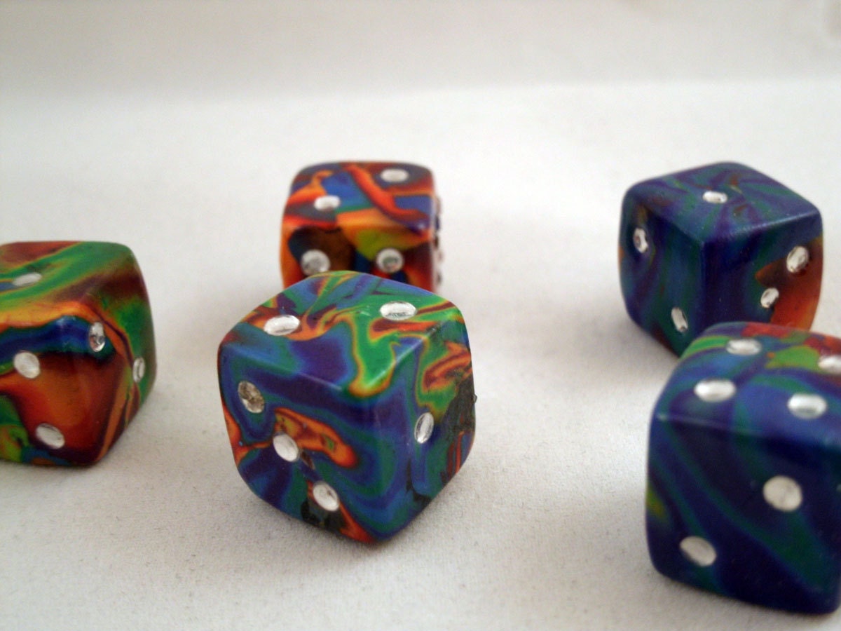 Pair of Rainbow Multi-Colored Unique Dice (Six Sided - D6)