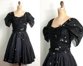 vintage 1950s dress / 50s black organza party dress (extra small)