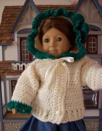 Irish Rose Crochet Hooded Sweater for 18"Dolls - fits American Girl Dolls