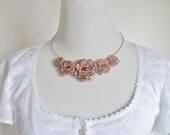 Latte Beige Rose Ribbon Necklace